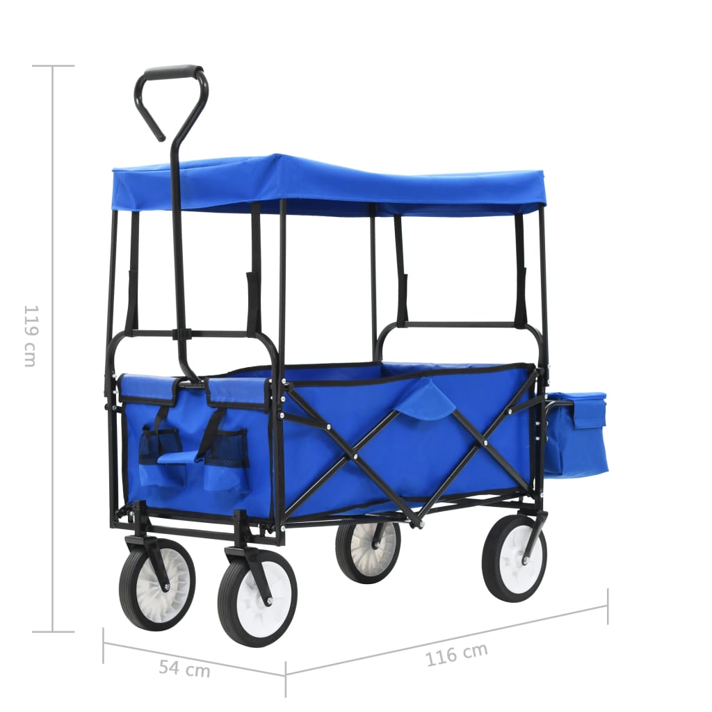 vidaXL Carrello Pieghevole a Mano con Tettuccio in Acciaio Blu