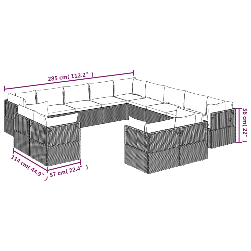 vidaXL Set Divani da Giardino 13 pz con Cuscini in Polyrattan Grigio