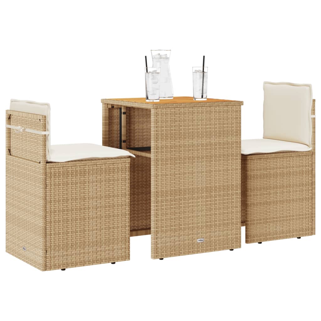 vidaXL Set da Bistrò 3 pz con Cuscini Beige in Polyrattan