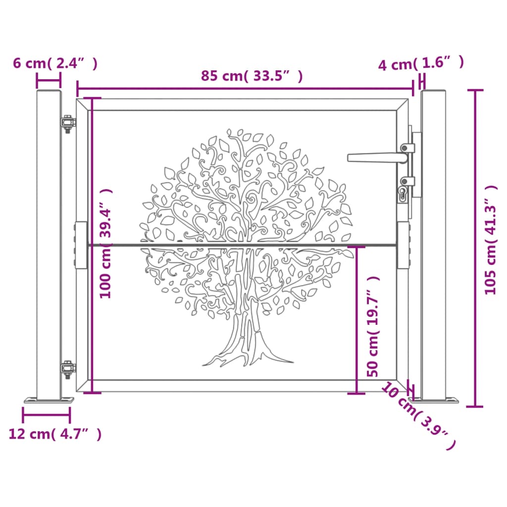 vidaXL Cancello da Giardino 105x105 cm in Acciaio Corten Design Albero