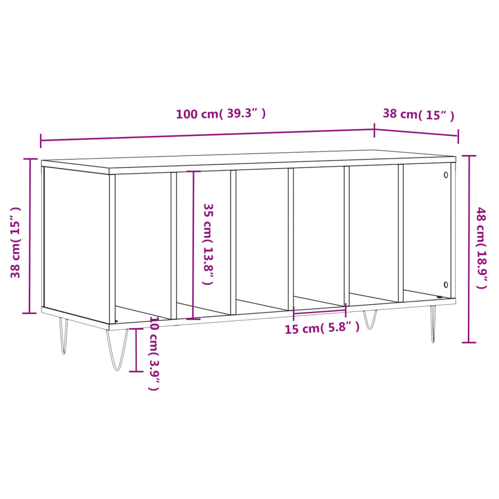 vidaXL Mobile Porta Dischi Grigio Sonoma 100x38x48cm Legno Multistrato