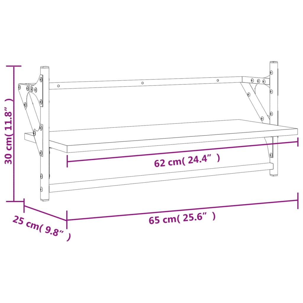 vidaXL Mensole a Parete con Aste 2pz Rovere Fumo 65x25x30 cm