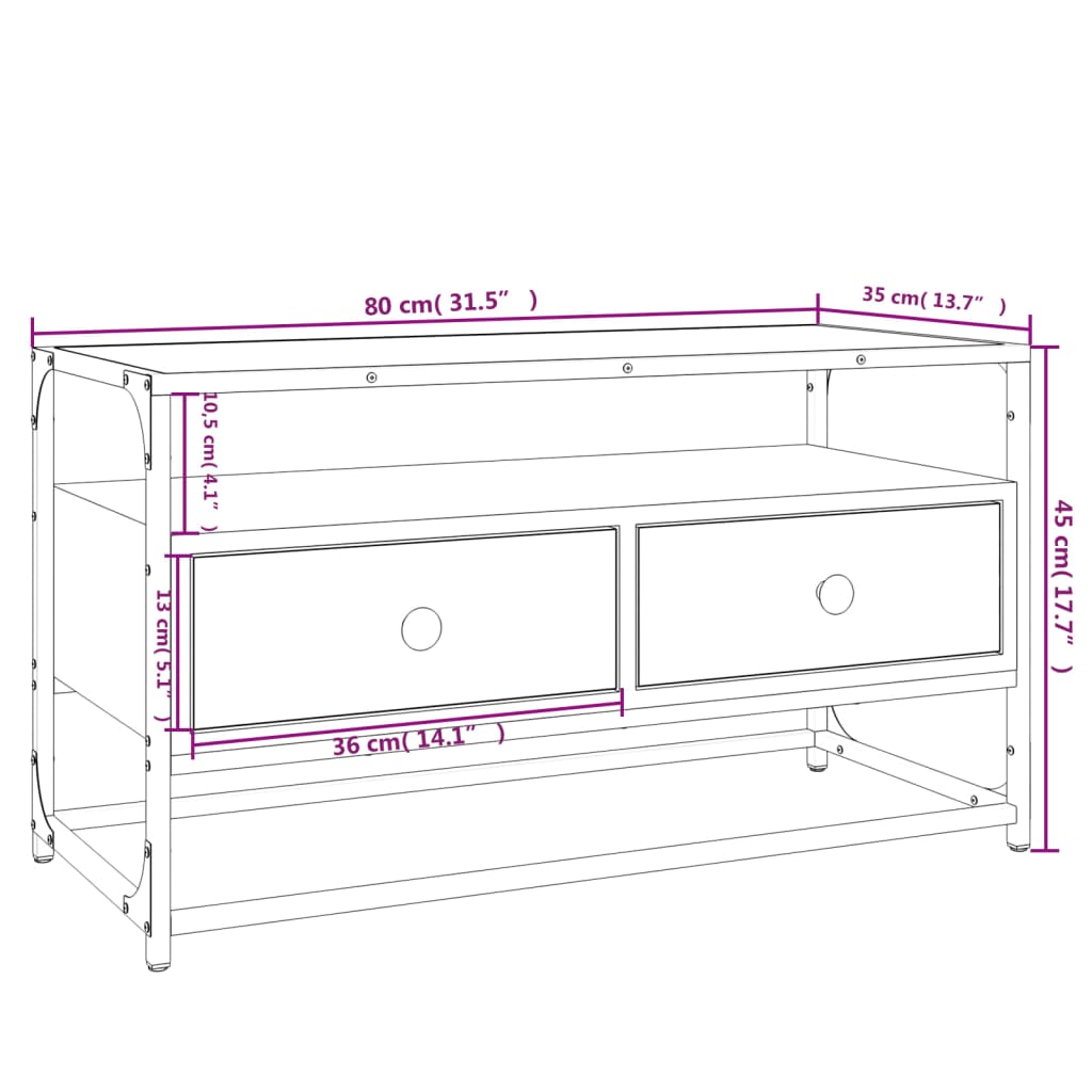 vidaXL Mobile Porta TV Rovere Marrone 80x35x45 cm in Legno Multistrato