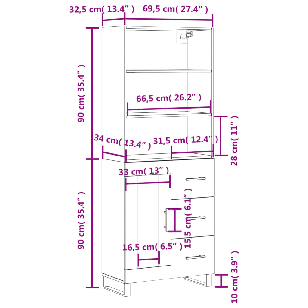 vidaXL Credenza Grigio Sonoma 69,5x34x180 cm in Legno Multistrato