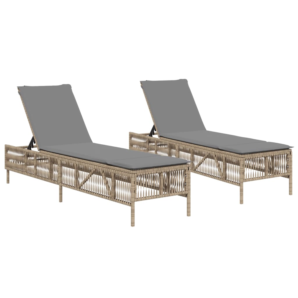 vidaXL Lettini Prendisole 2 pz con Cuscini Beige in Polyrattan