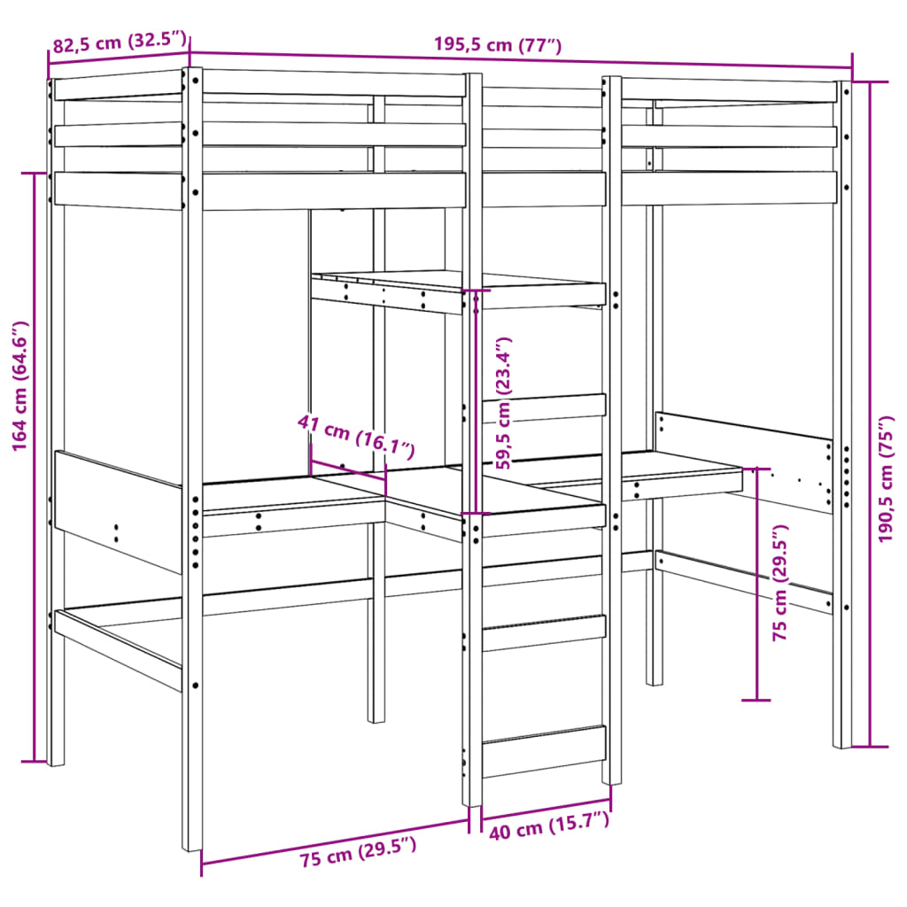 vidaXL Giroletto Soppalco senza Materasso 75x190cm Legno Massello Pino