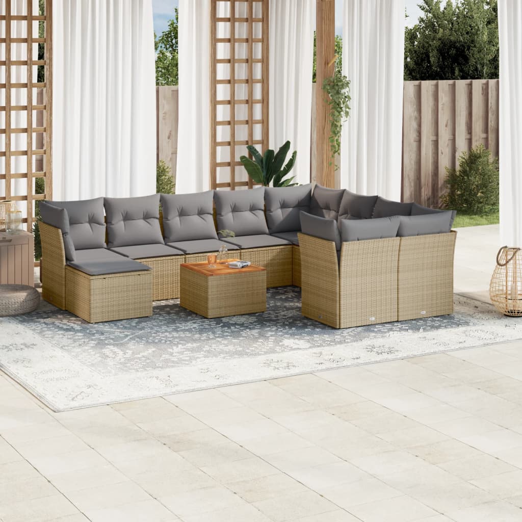 vidaXL Set Divano da Giardino 11 pz con Cuscini Beige Misto Polyrattan