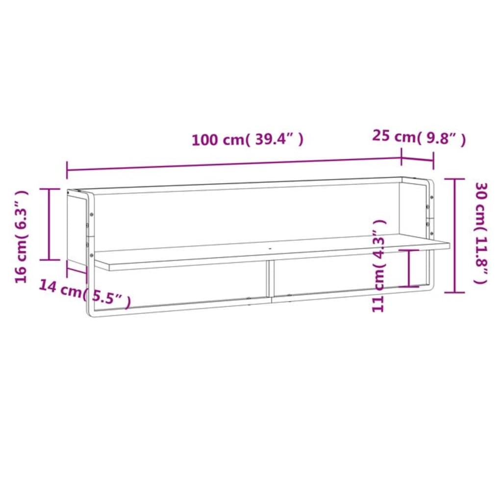 vidaXL Mensola a Parete con Asta Grigio Sonoma 100x25x30 cm