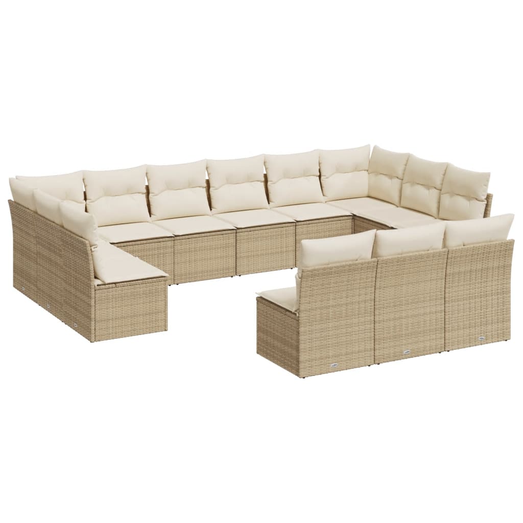 vidaXL Set Divano da Giardino 13 pz con Cuscini Beige in Polyrattan