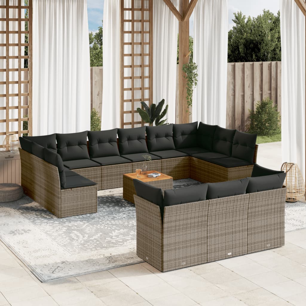 vidaXL Set Divani da Giardino 14pz con Cuscini in Polyrattan Grigio