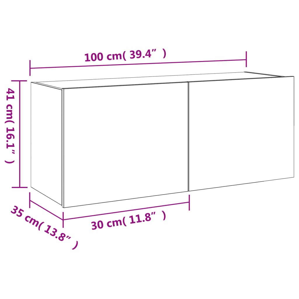 vidaXL Mobile TV a Parete con Luci LED Rovere Marrone 100x35x41 cm