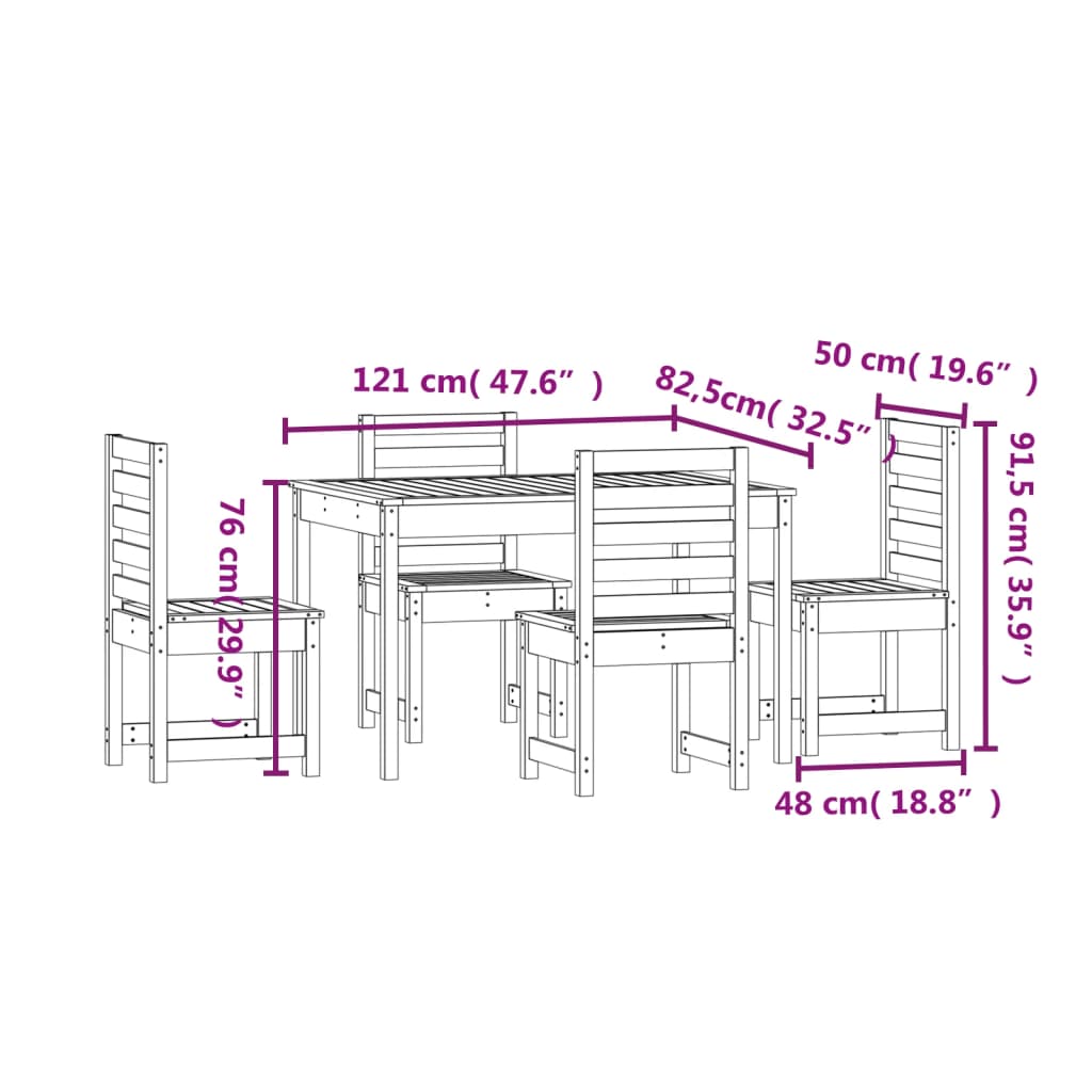 vidaXL Set da Pranzo per Giardino 5 pz in Legno Massello di Pino