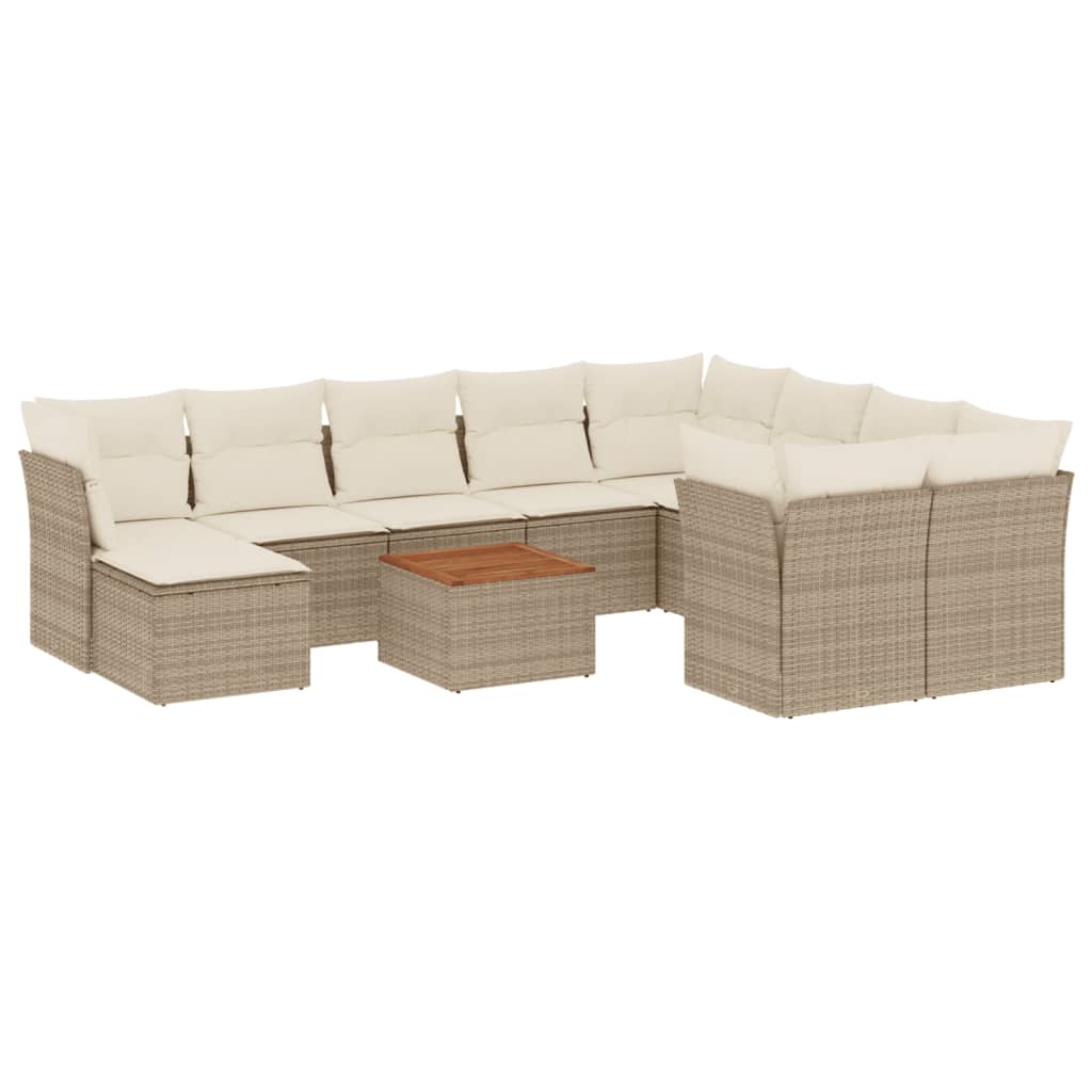 vidaXL Set Divani da Giardino 11 pz con Cuscini Beige in Polyrattan