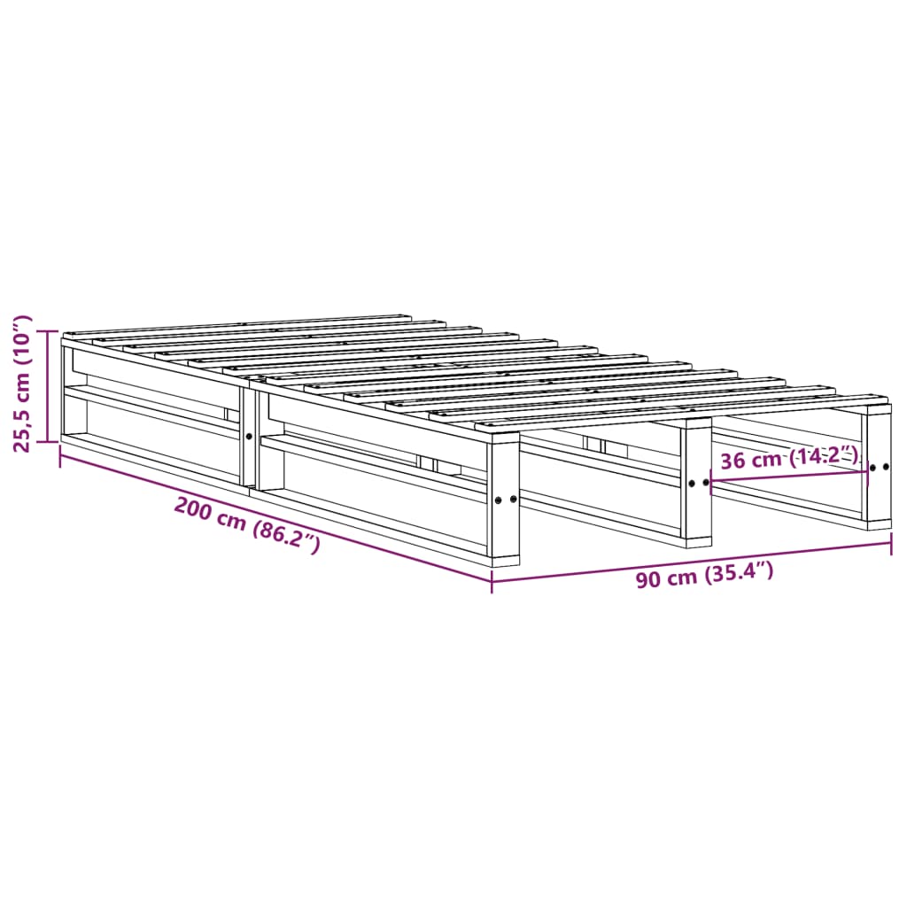 vidaXL Letto senza Materasso Bianco 90x200 cm Legno Massello di Pino