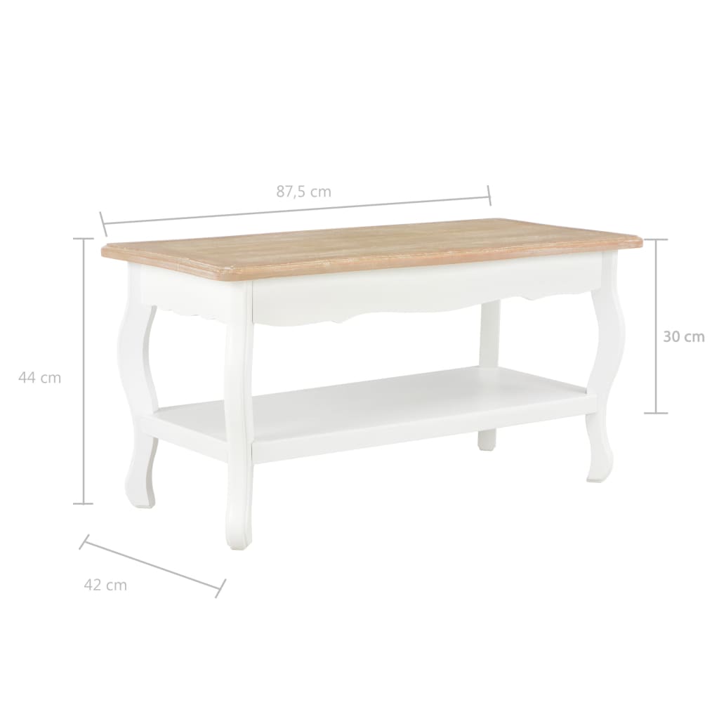 vidaXL Tavolino da Salotto Bianco e Marrone 87,5x42x44cm Massello Pino