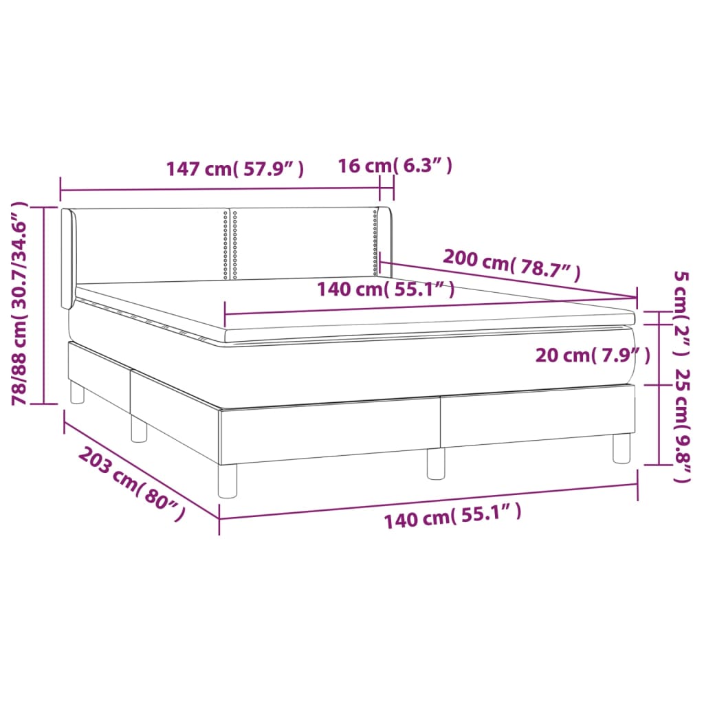 vidaXL Giroletto a Molle con Materasso Grigio Scuro 140x200cm Tessuto