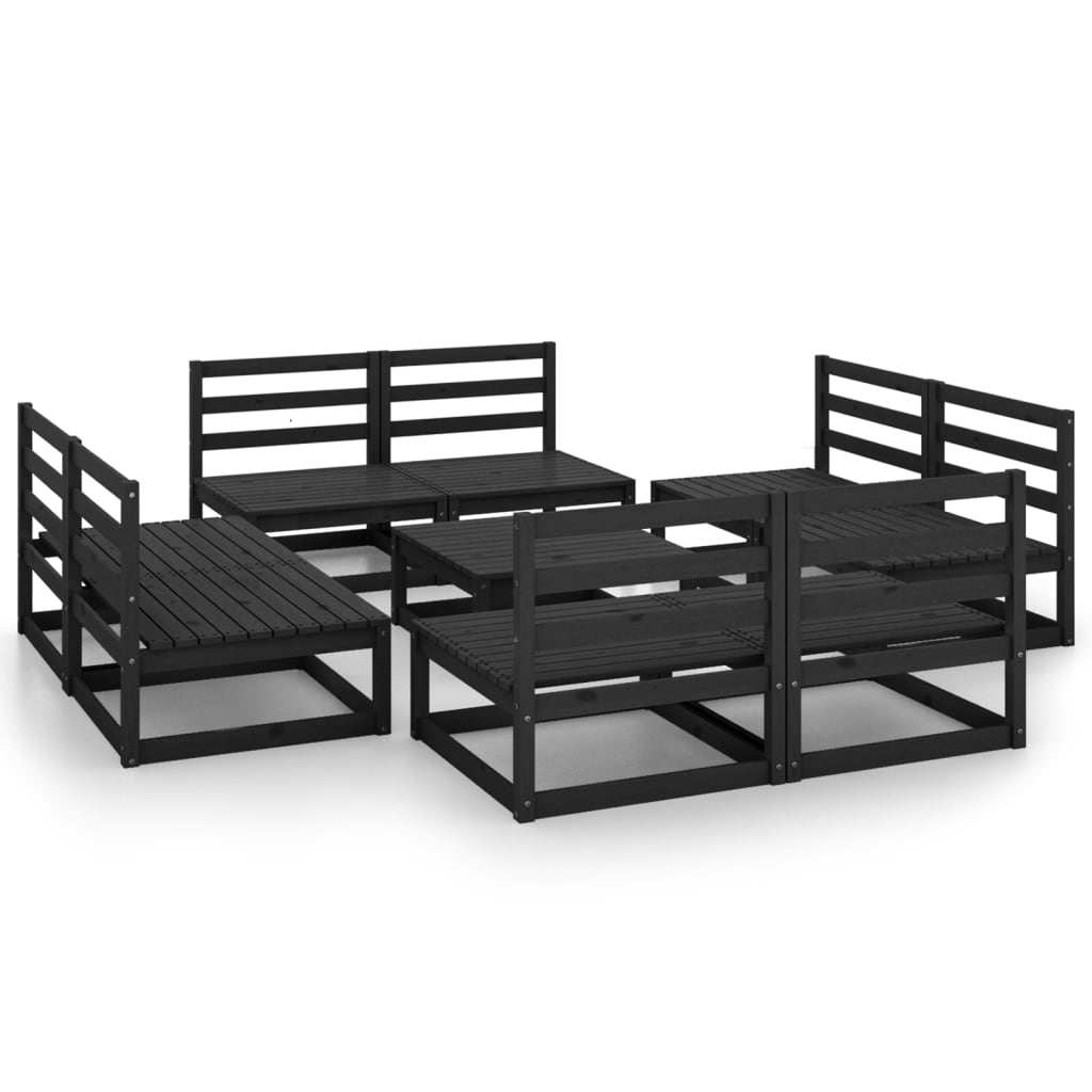 vidaXL Set Divani da Giardino 9 pz Nero in Legno Massello di Pino