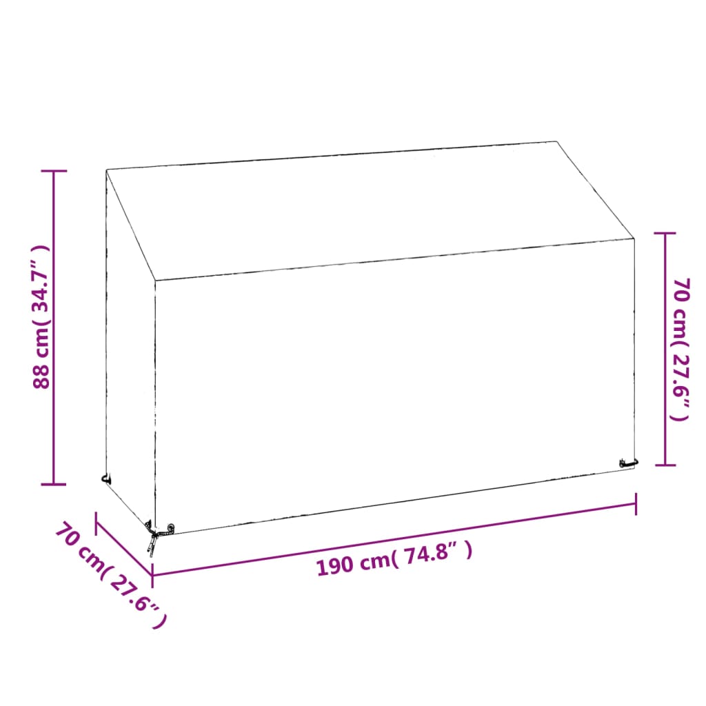 vidaXL Copri Panca da Giardino 8 Occhielli 190x70x70/88 cm Polietilene