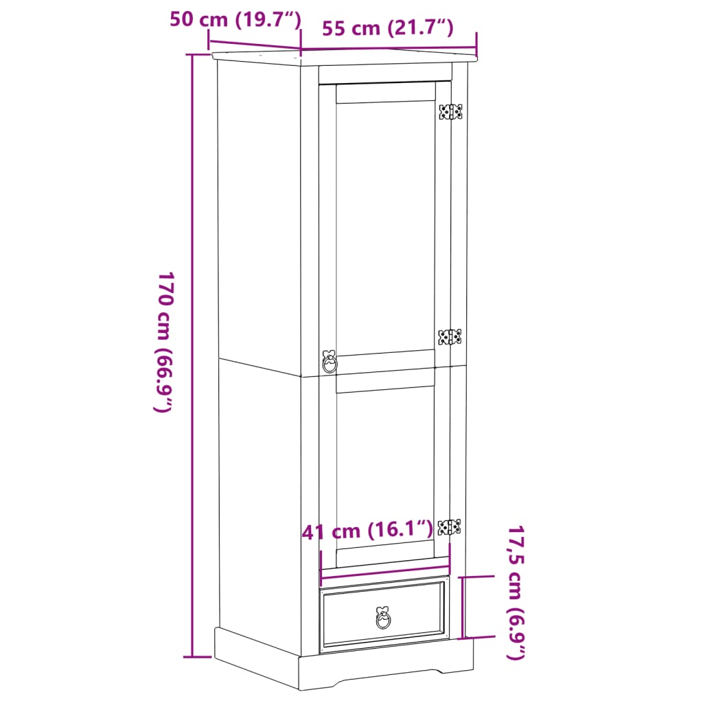 vidaXL Armadio Corona 55x50x170 cm in Legno Massello di Pino