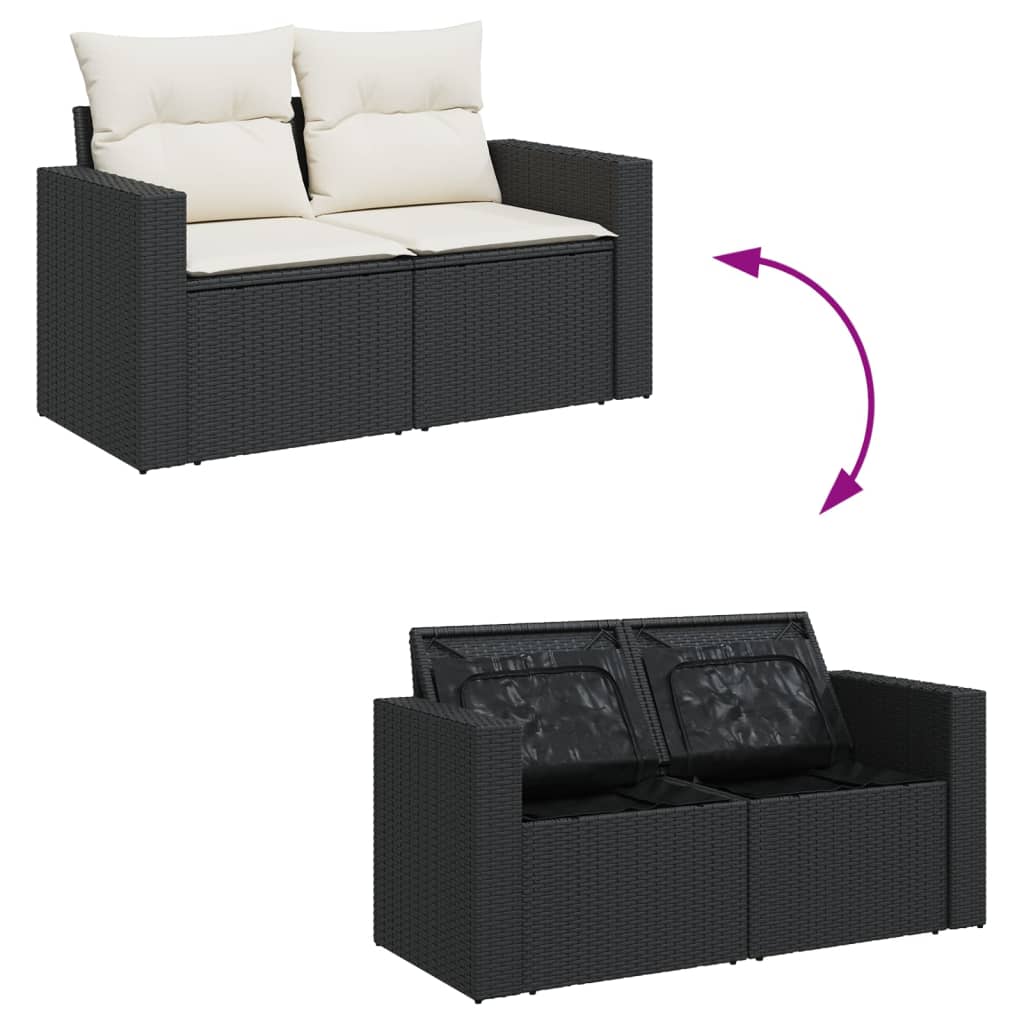 vidaXL Set Divani da Giardino 14pz con Cuscini in Polyrattan Nero