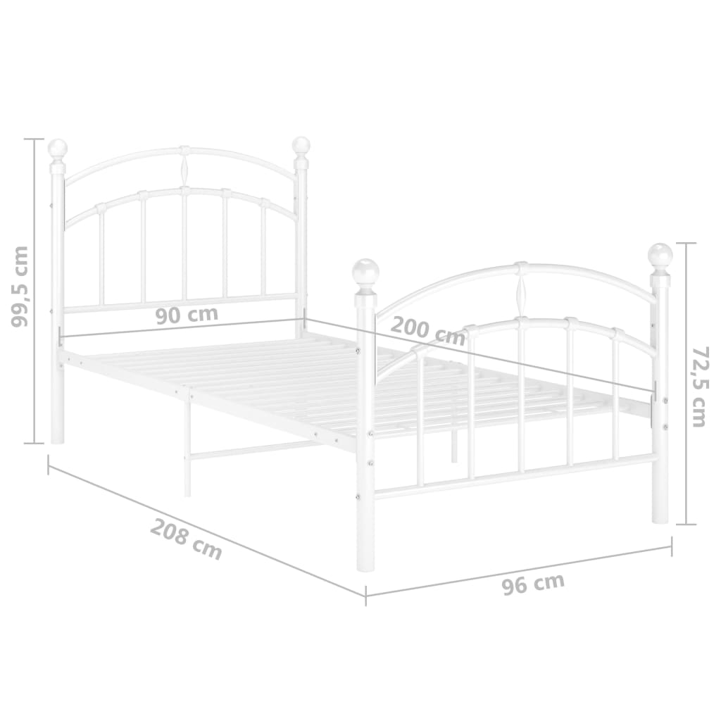 vidaXL Giroletto Bianco in Metallo 90x200 cm