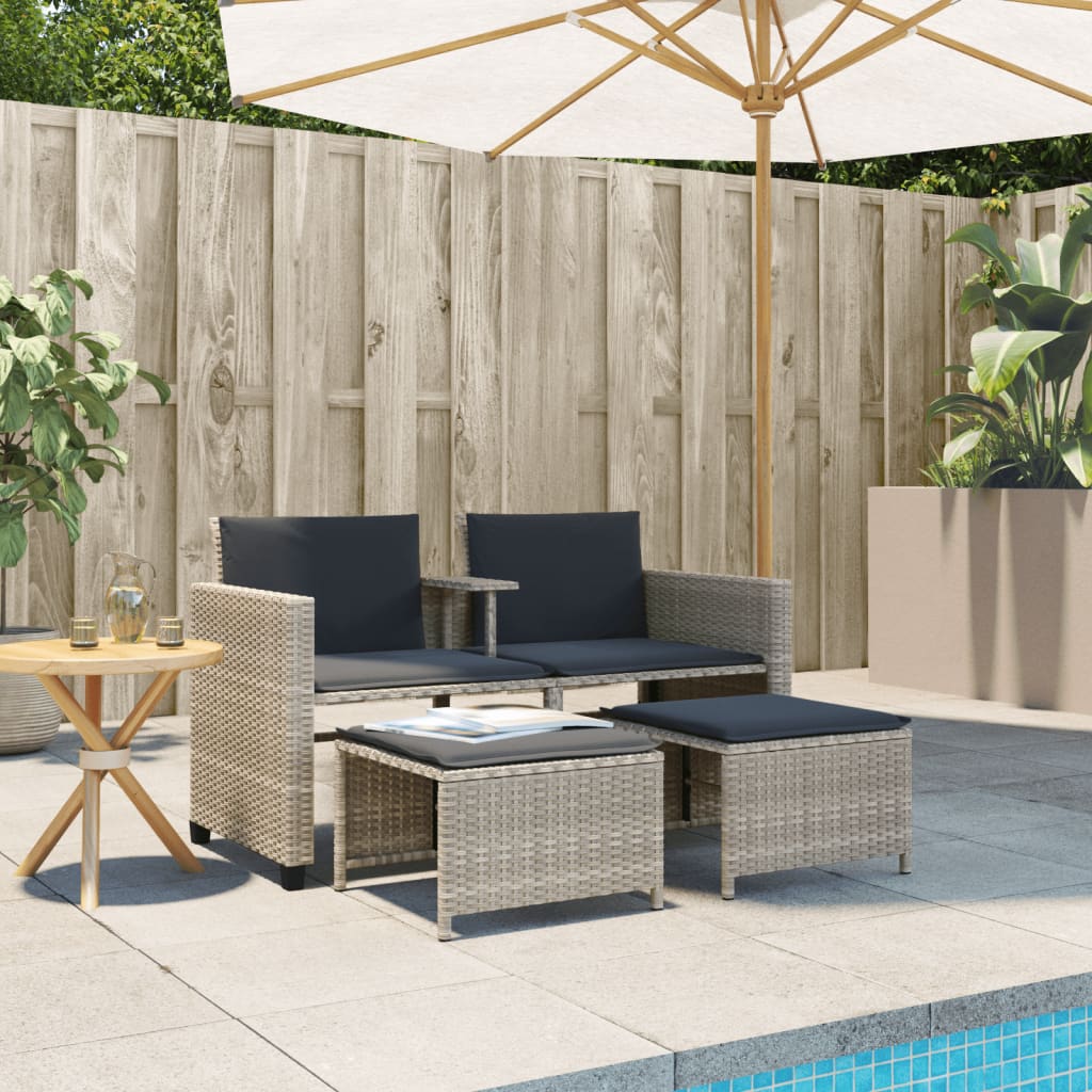 vidaXL Divano Giardino 2Posti Tavolo Sgabelli Grigio Chiaro Polyrattan