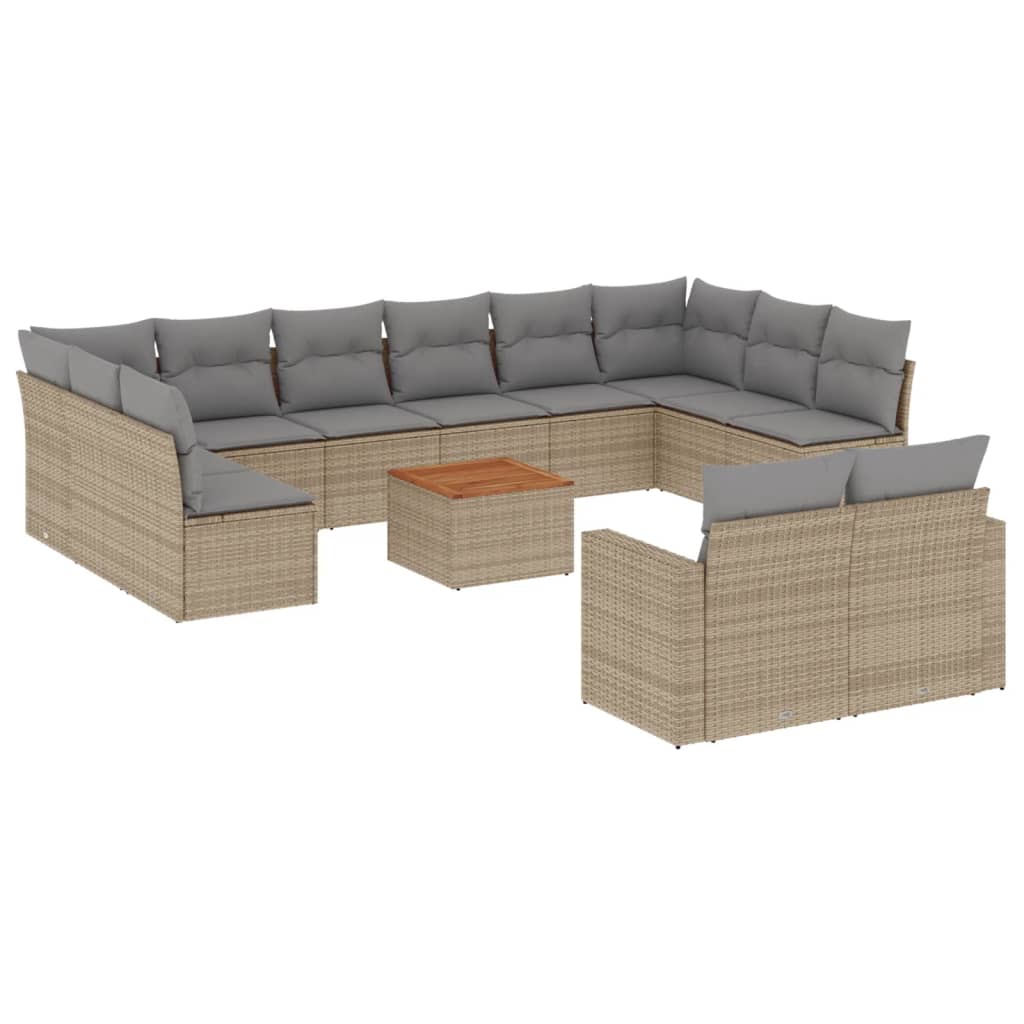 vidaXL Set Divano da Giardino 13 pz con Cuscini Beige Misto Polyrattan