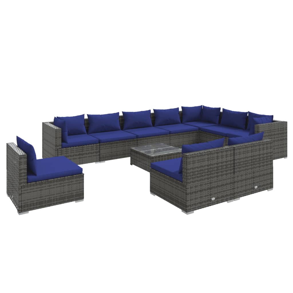 vidaXL Set Divani da Giardino 11 pz con Cuscini in Polyrattan Grigio