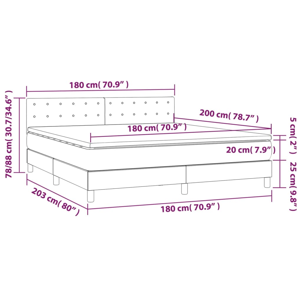 vidaXL Giroletto a Molle con Materasso Grigio Chiaro 180x200cm Velluto