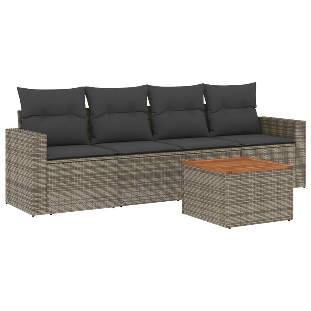 vidaXL Set Divano da Giardino 5 pz con Cuscini Grigio in Polyrattan