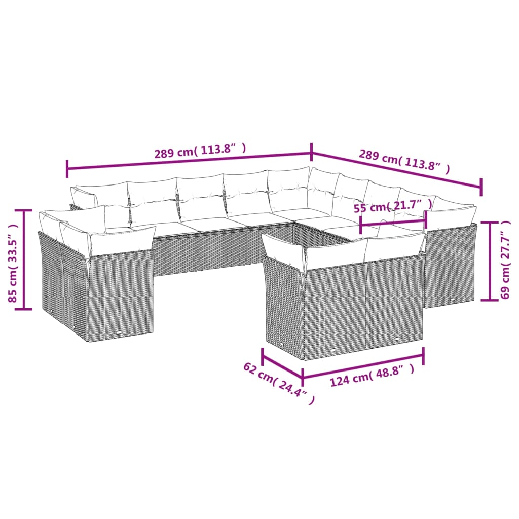 vidaXL Set Divani da Giardino 13pz con Cuscini Nero in Polyrattan