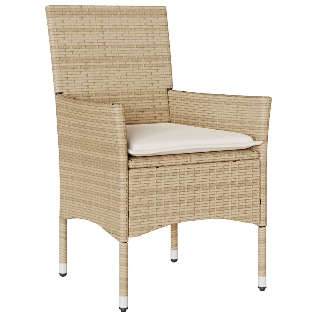 vidaXL Set da Bistrò 3 pz con Cuscini Beige Polyrattan e Vetro