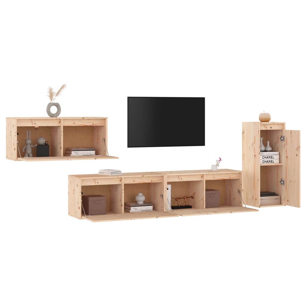 vidaXL Mobili Porta TV 4 pz in Legno Massello di Pino