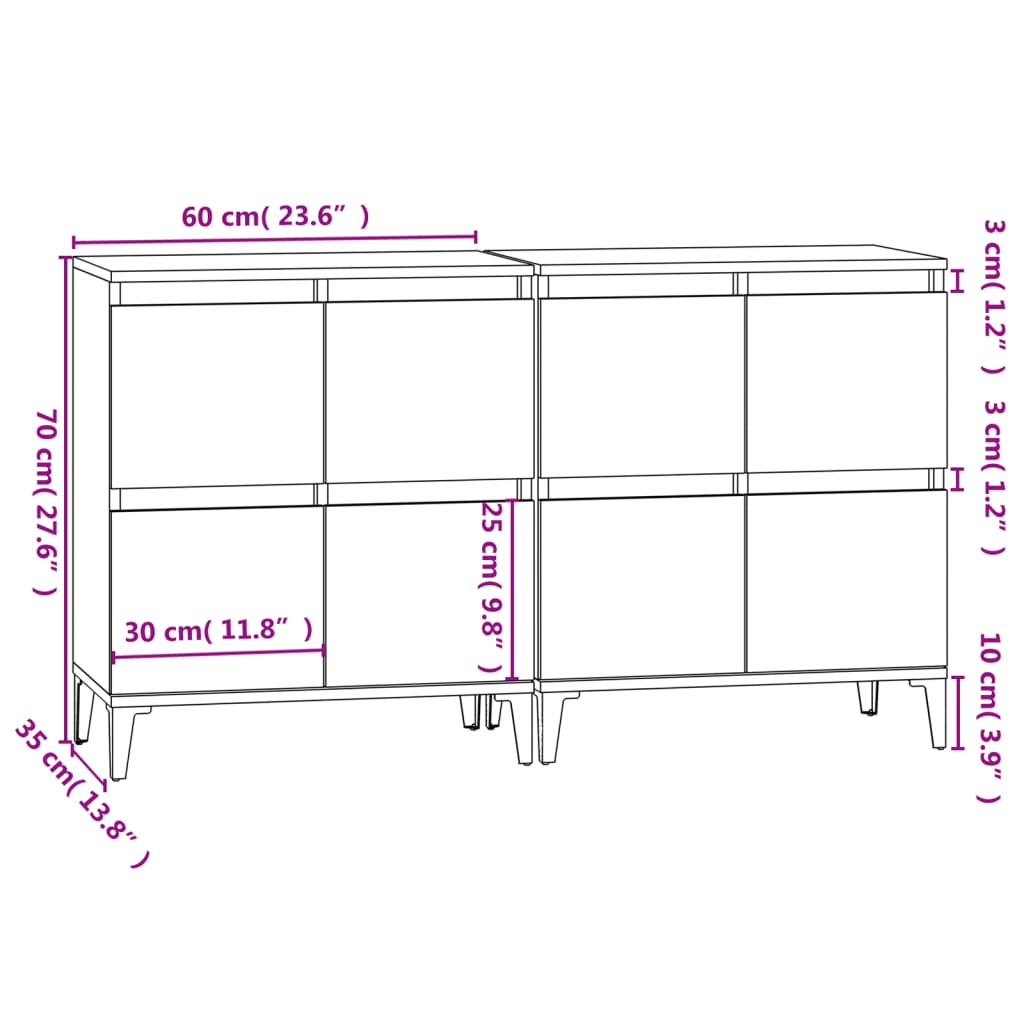 vidaXL Credenze 2pz Nere 60x35x70 cm in Legno Multistrato