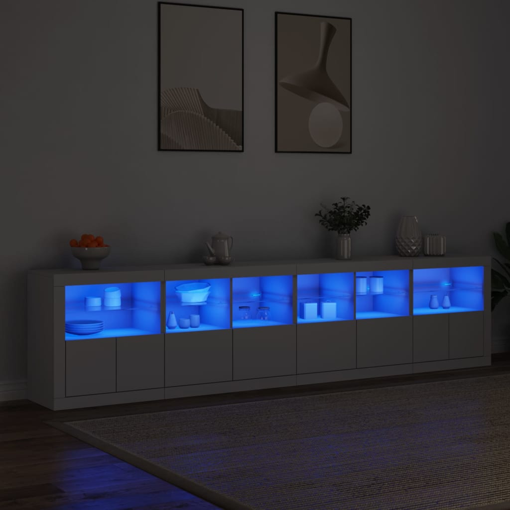 vidaXL Credenza con Luci LED Bianca 283x37x67 cm