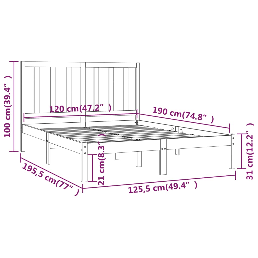 vidaXL Giroletto Bianco Legno Massello di Pino 120x190cm Small Double