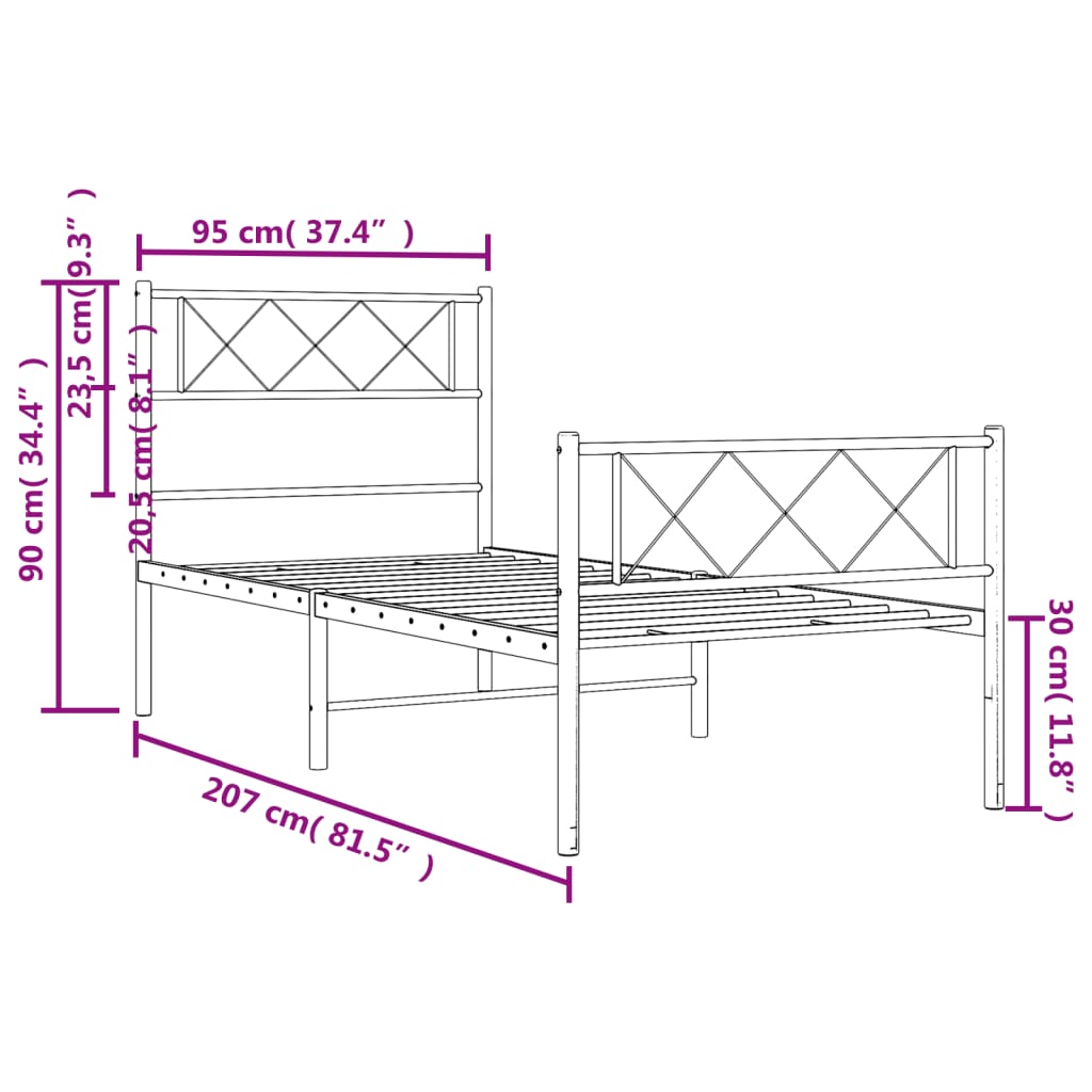 vidaXL Giroletto con Testiera e Pediera Metallo Bianco 90x200 cm