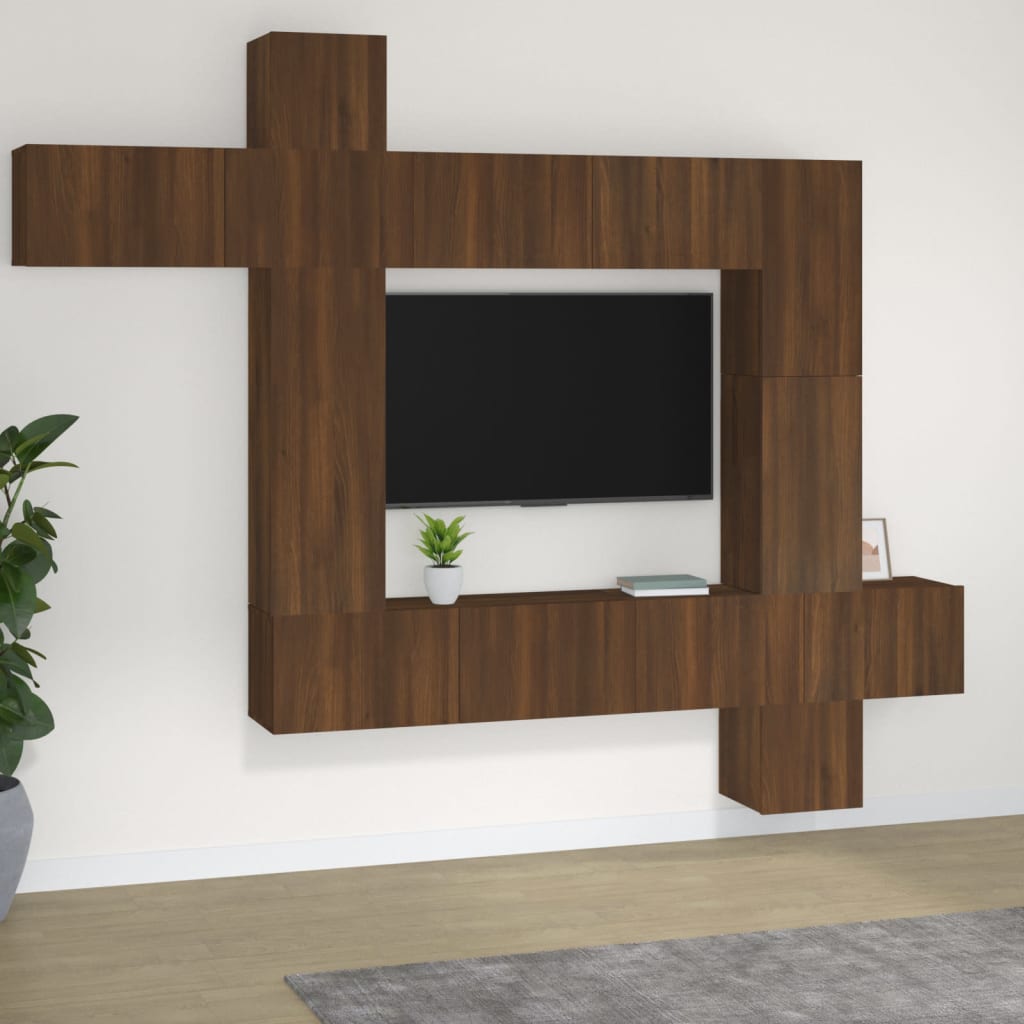 vidaXL Set Mobili Porta TV 9 pz Rovere Marrone in Legno Multistrato