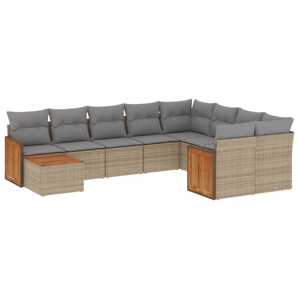 vidaXL Set Divano da Giardino 10 pz con Cuscini Beige in Polyrattan