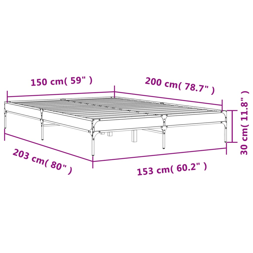 vidaXL Giroletto Grigio Sonoma 150x200 cm in Legno Multistrato Metallo