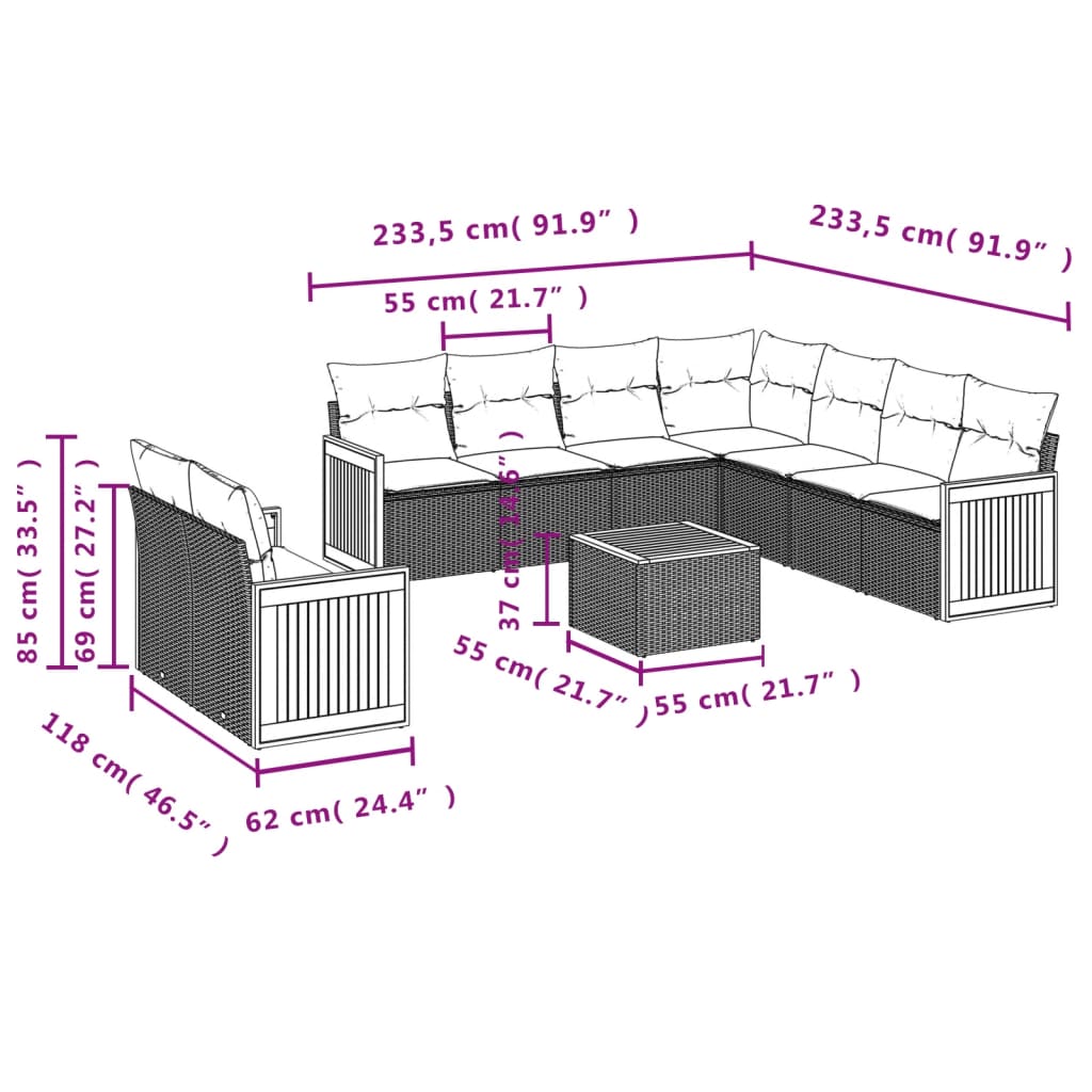 vidaXL Set Divano da Giardino 10 pz con Cuscini Beige in Polyrattan