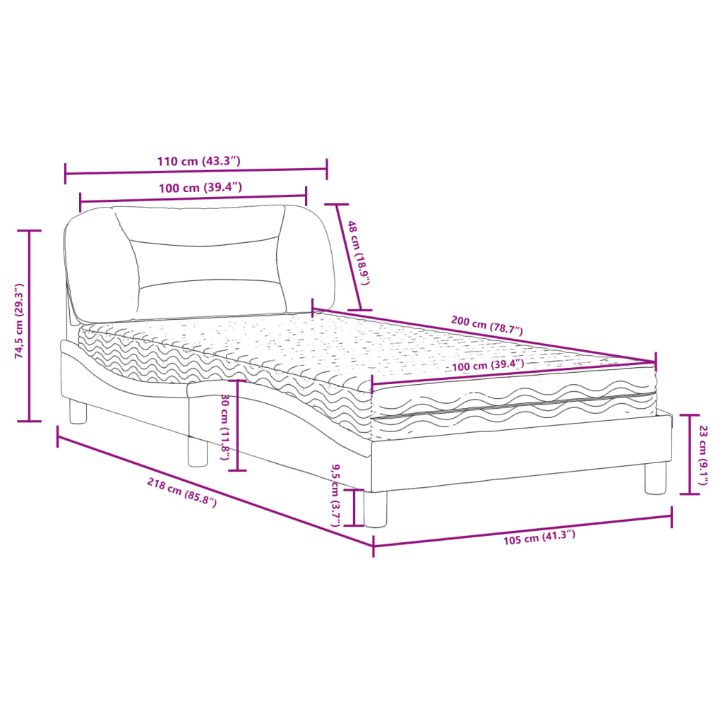 vidaXL Letto con Materasso Bianco 100x200 cm in Similpelle