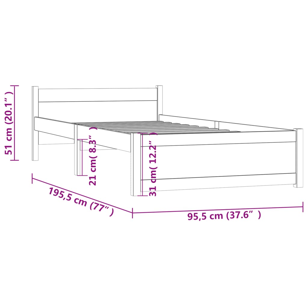 vidaXL Giroletto in Legno Massello 90x190 cm Single