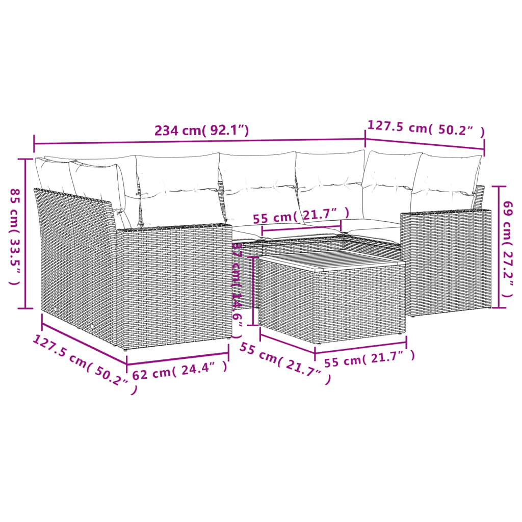 vidaXL Set Divani da Giardino con Cuscini 7pz Nero Polyrattan