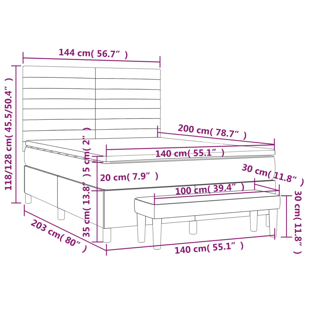 vidaXL Giroletto a Molle con Materasso Rosa 140x200 cm in Velluto