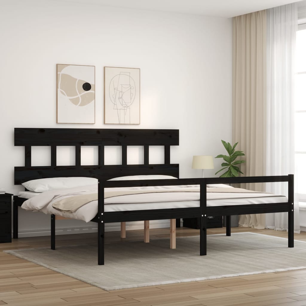 vidaXL Letto per Anziani con Testiera Nero 200x200 cm Legno Massello