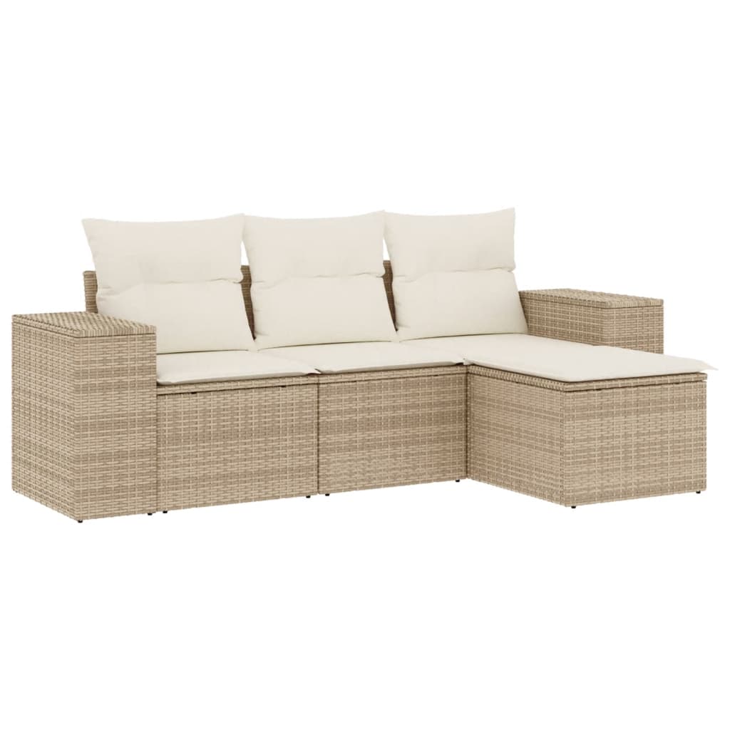 vidaXL Set Divano da Giardino 4 pz con Cuscini Beige in Polyrattan