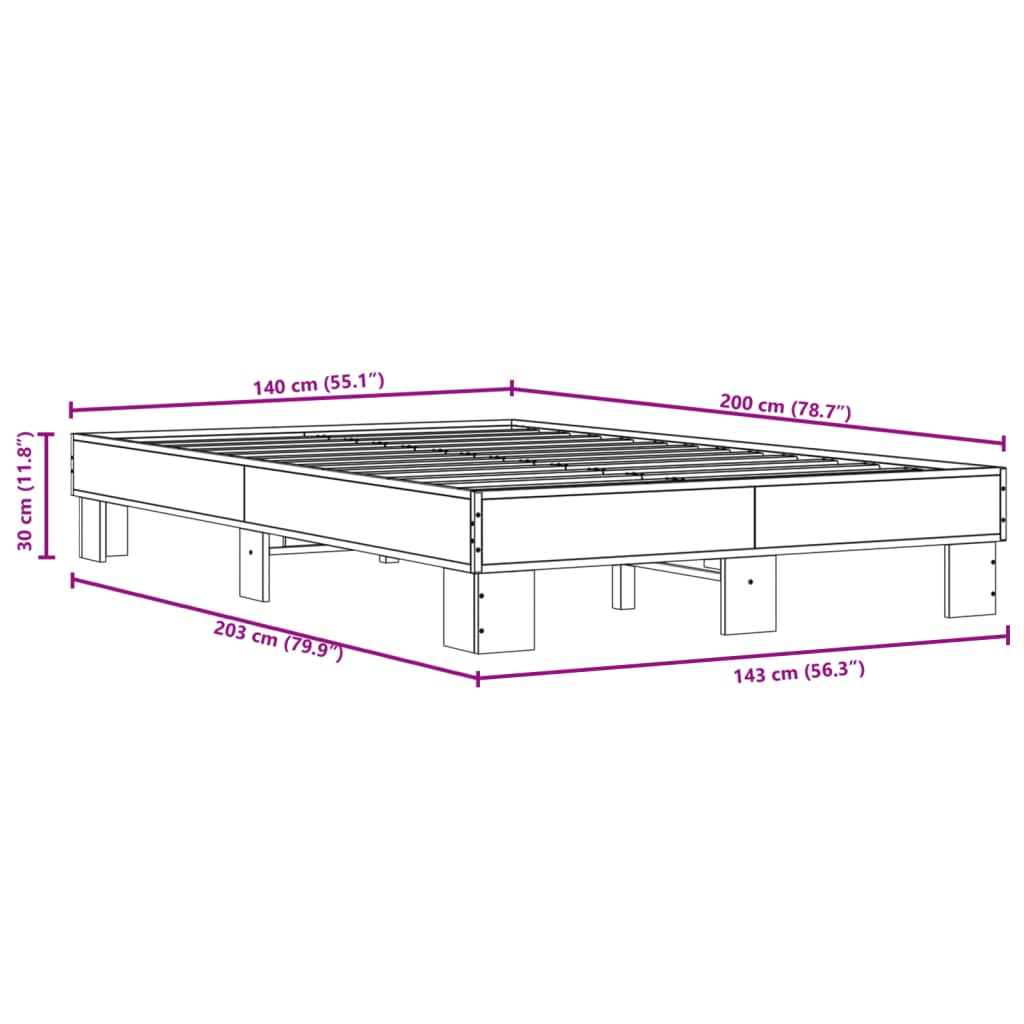 vidaXL Giroletto Nero 140x200 cm in Legno Multistrato e Metallo