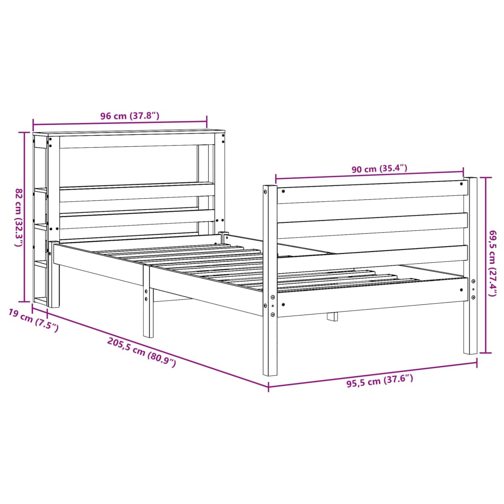 vidaXL Letto senza Materasso Bianco 90x200 cm Legno Massello di Pino