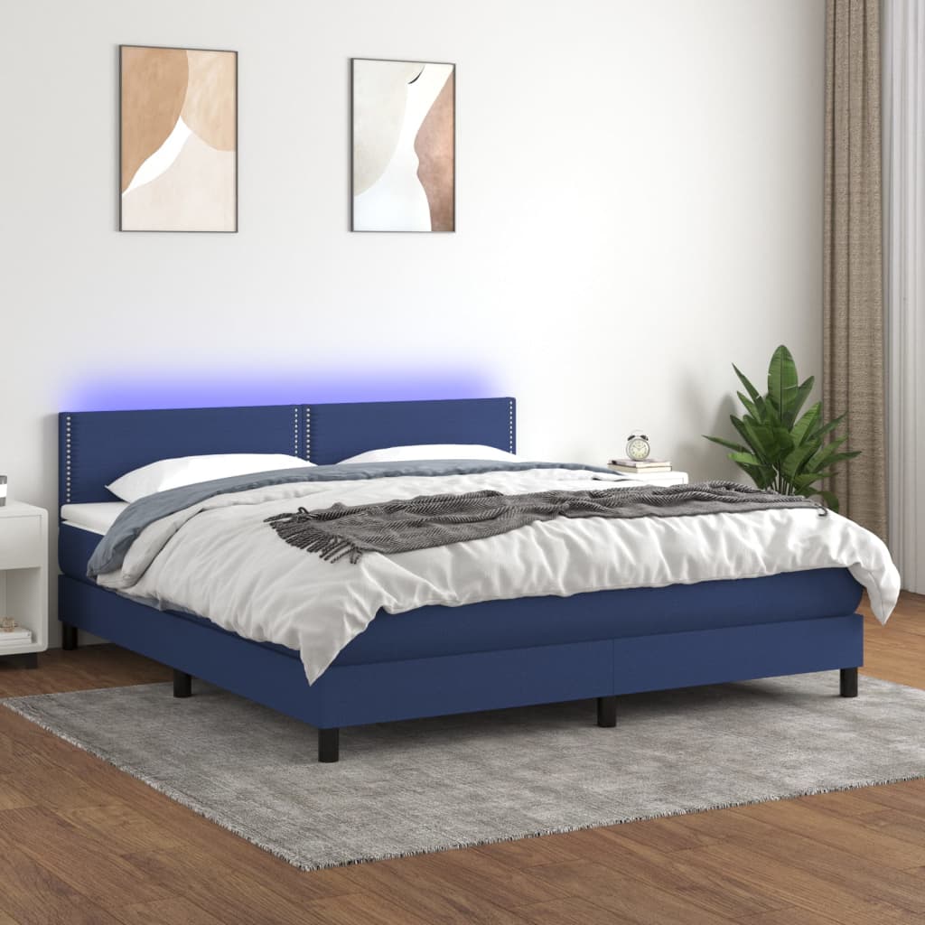 vidaXL Letto a Molle con Materasso e LED Blu 160x200 cm in Tessuto